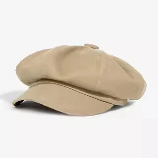 Unisex Adjustable Vintage Cotton Beret & Octagonal Newsboy Cap Khaki