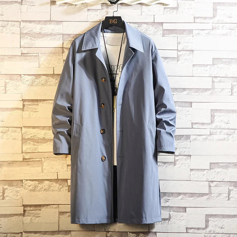 Men's Oversized Monochrome Long Windbreaker Jacket Grey