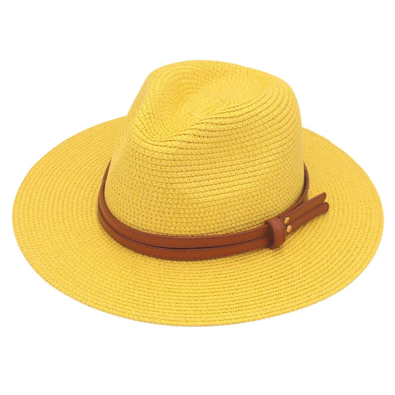 Breathable Straw Panama Sun Hat With Wide Brim Protection Yellow