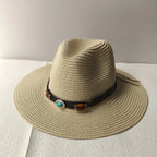 Bohemian Straw Cowboy Hat with Wooden Beads – Perfect for Sun Protection beige 4 M (56-58cm)