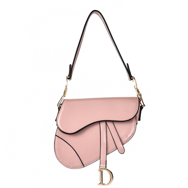 PU Leather Saddle Shoulder Bag For Women With Wide Strap Pink
