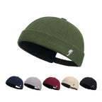 Vintage Washed Cotton Brimless Beanie Hat with Embroidered Coconut Tree – Unisex Adjustable