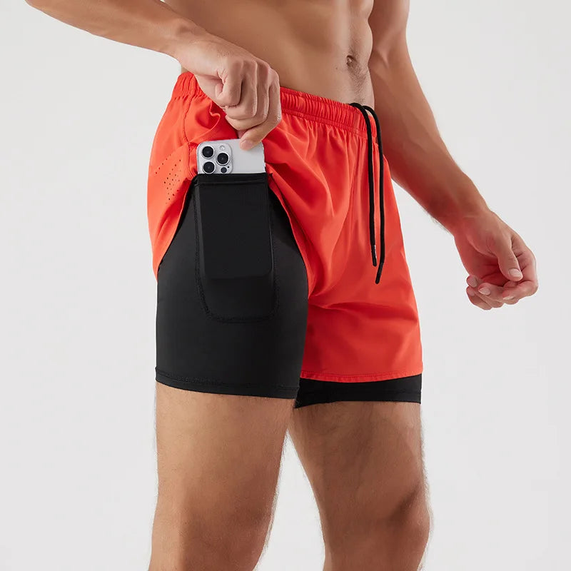 Men's 2-in-1 Quick-Dry Running Shorts with Phone Pocket Red
