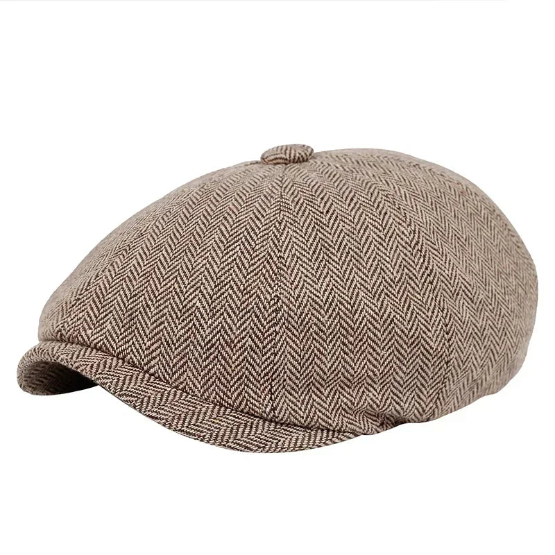 Heritage Style Vintage Tweed Flat Cap – Unisex Peaky Blinders Inspired Stripe Brown One Size