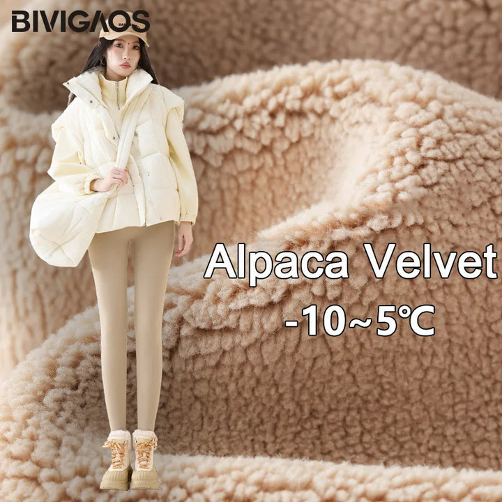 Women's High Waist Fleece Shark Skin Leggings - Cozy & Slimming Fit AlpacaVelvet-Bobatea