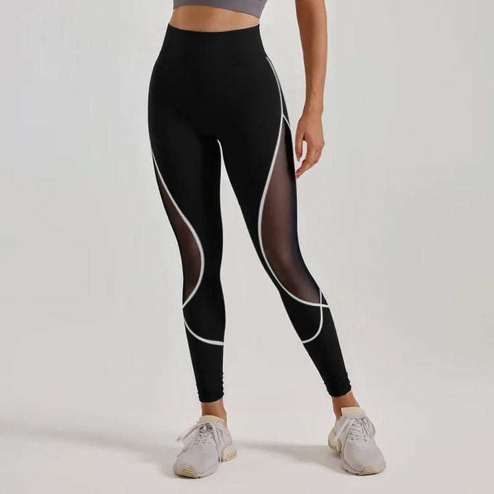 Women's High-Waist Color-Block Mesh Yoga Pants for Workouts