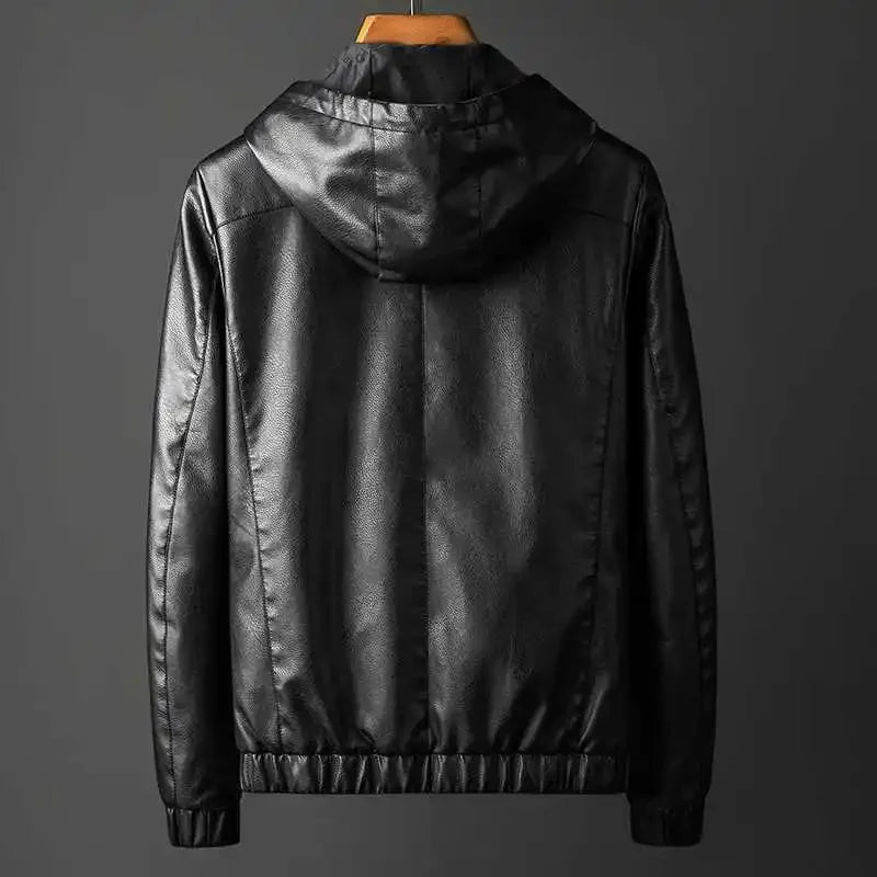 Men's Hooded Leather Jacket for Nightfall Style