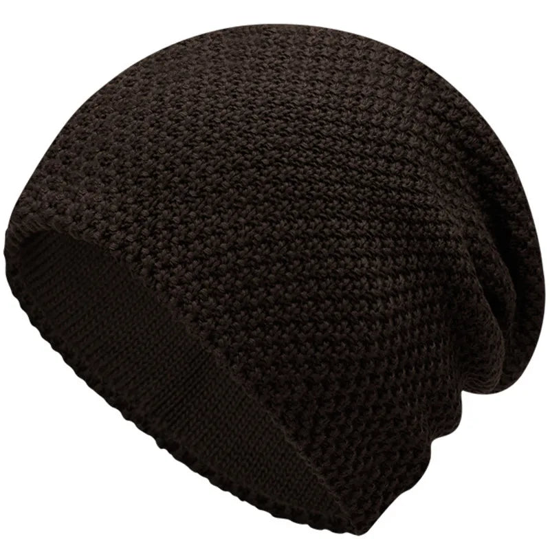 Extra Large Knit Winter Beanie for All Dark Brown 58-63cm Elastic
