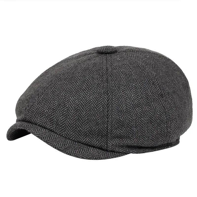 Heritage Style Vintage Tweed Flat Cap – Unisex Peaky Blinders Inspired Stripe Dark grey One Size