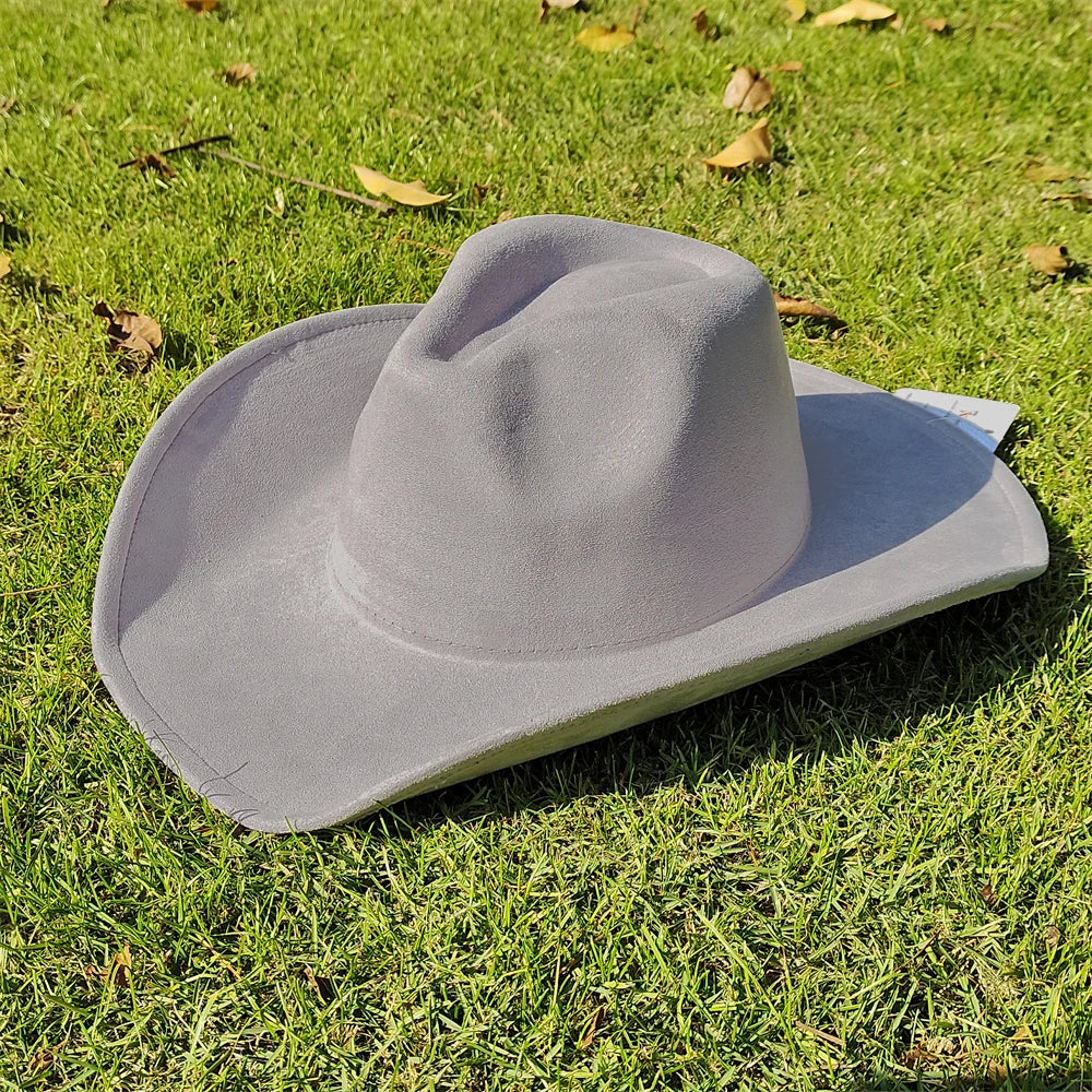 Adjustable Suede Wide-Brim Cowboy Fedora Hat 18 56-58cm