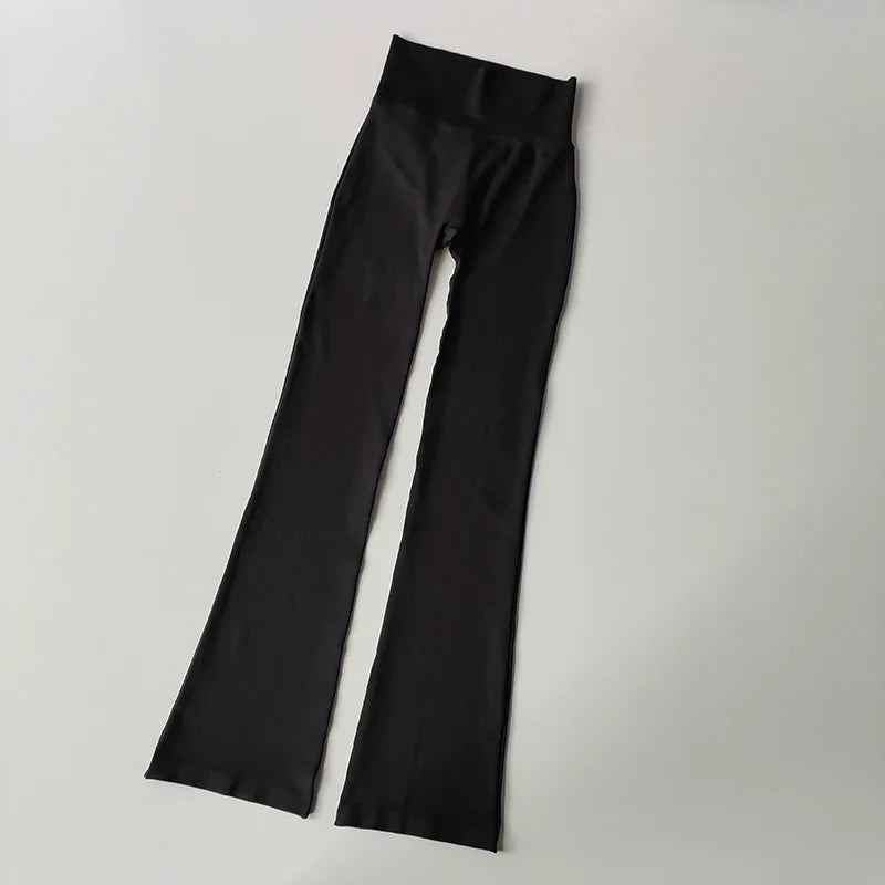 Women's High Waist Compression Seamless Micro Flared Yoga Leggings Black
