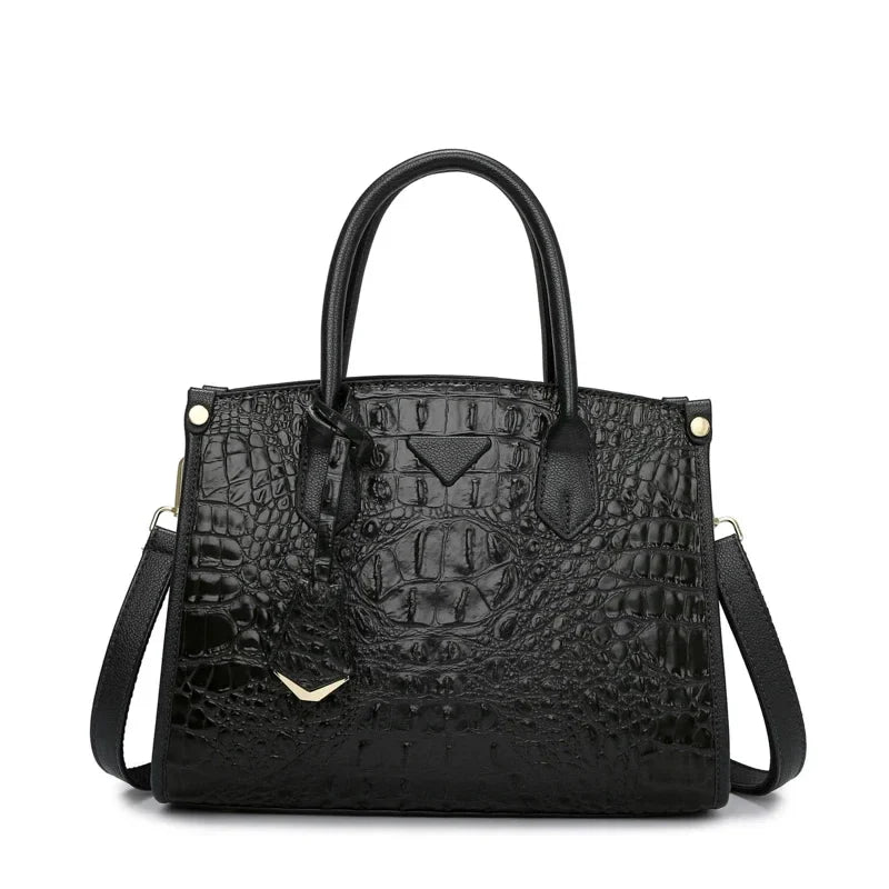 Vintage Crocodile Leather Shoulder Bag For Women Premium Black