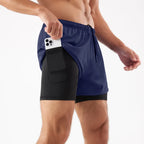 Men's 2-in-1 Quick-Dry Running Shorts with Phone Pocket Navy Blue