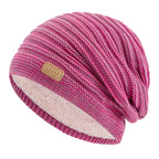 Unisex Striped Slouchy Winter Hat Rose Red 56cm-60cm