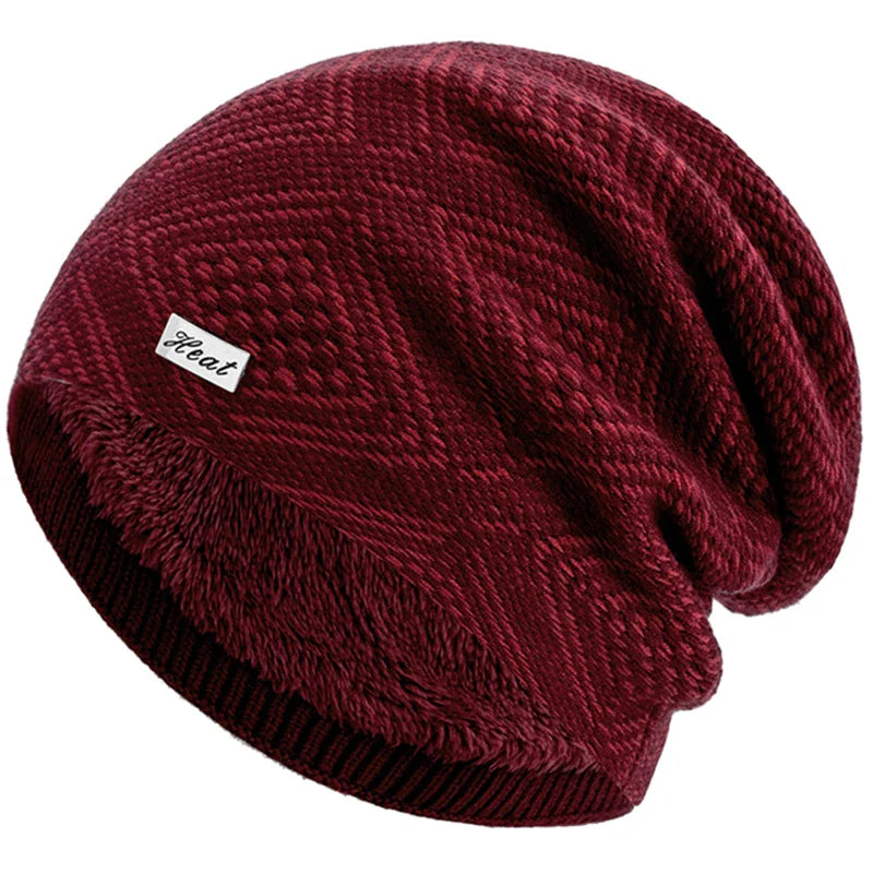 Striped Slouchy Knit Winter Beanie for Women Red 55cm-58cm