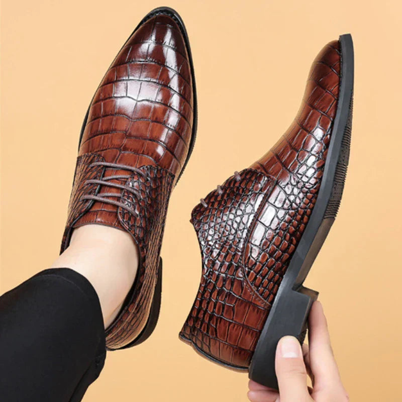 Men's Stylish Crocodile Pattern Leather Shoes-MODAUTLET