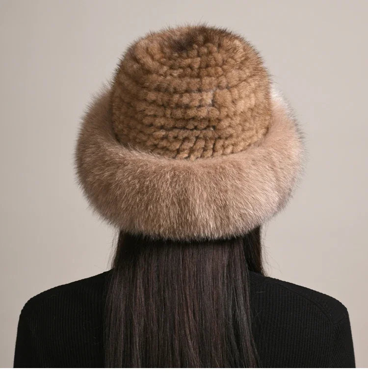 Mink Fur Hat With Knitted Base For Luxurious Warmth