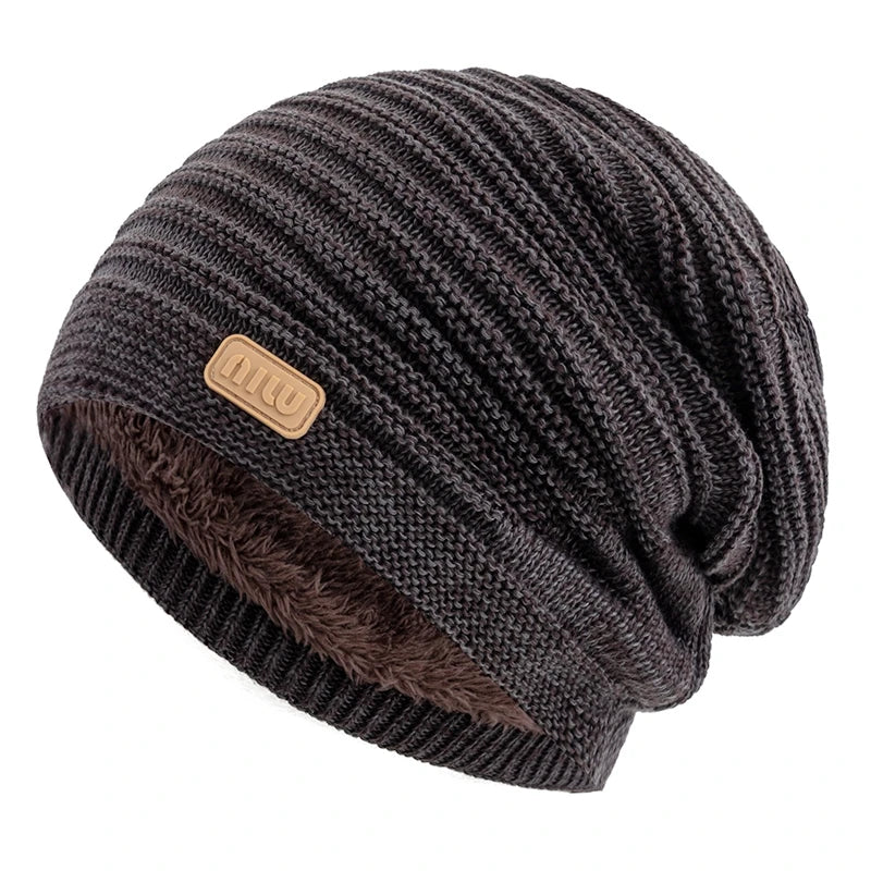 Unisex Striped Slouchy Winter Hat Coffee 56cm-60cm