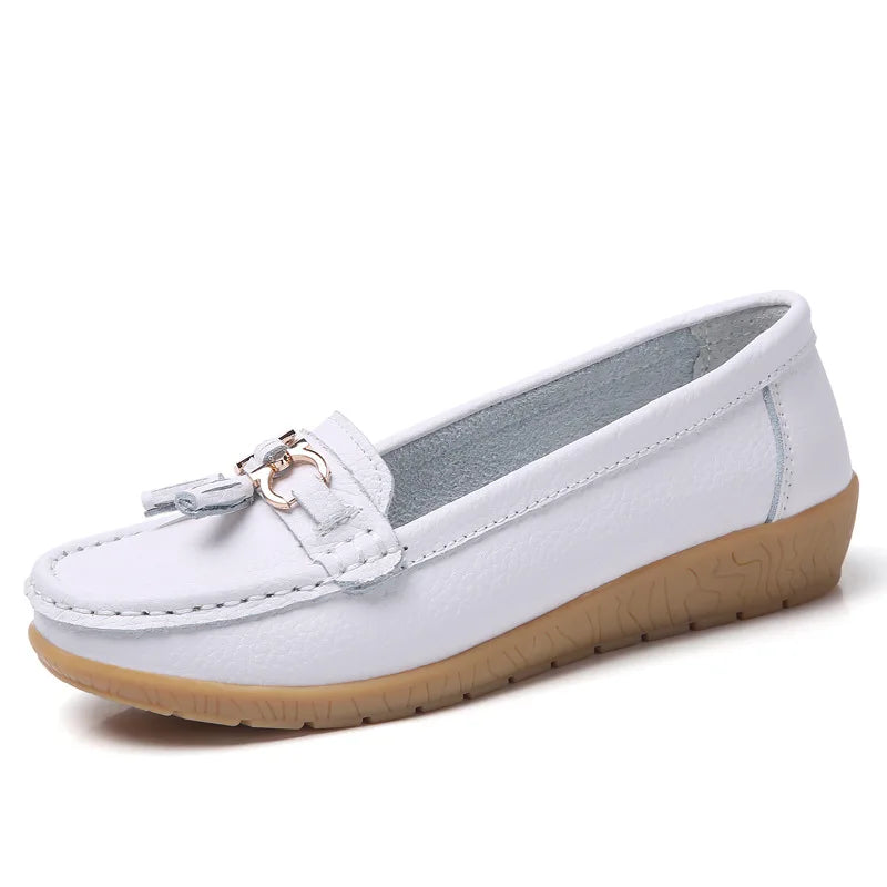 Women's Genuine Leather Tassel Moccasins White
