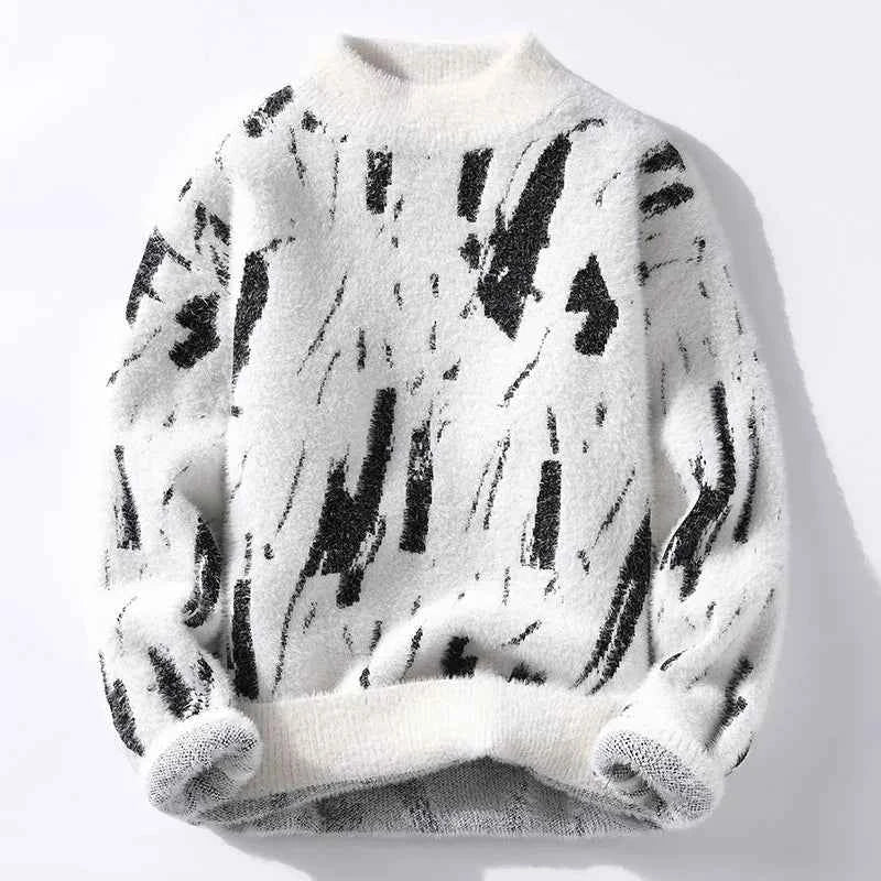 Abstract Pattern Knit Sweater - Cozy Winter Essential White