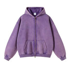 Luxury Batik‑Wash Full‑Zip Street Hoodie Purple