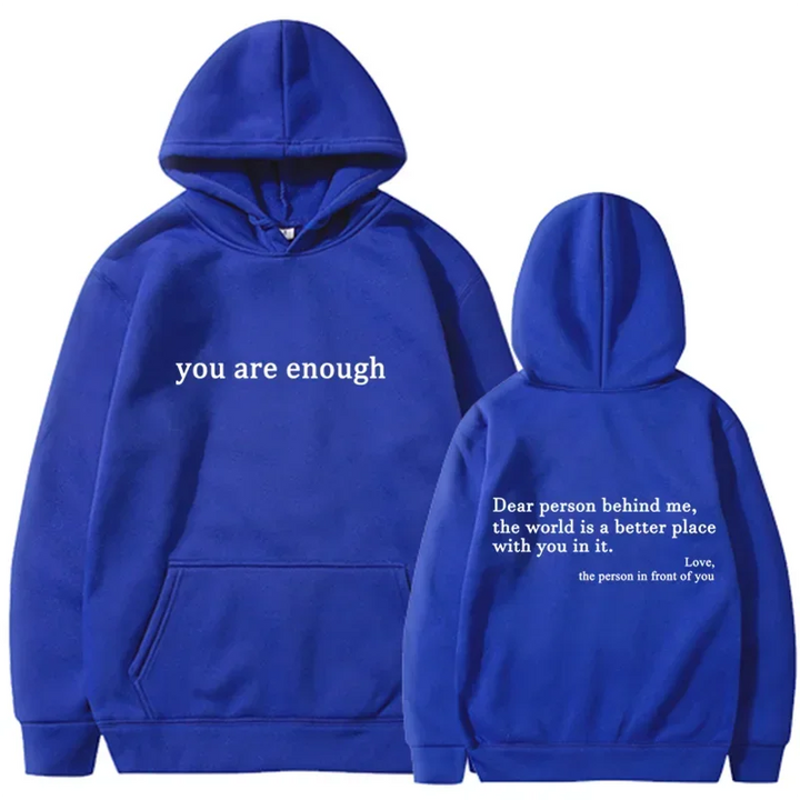 Trendy Unisex "You Are Enough" Retro Hoodie for Men and Women blue