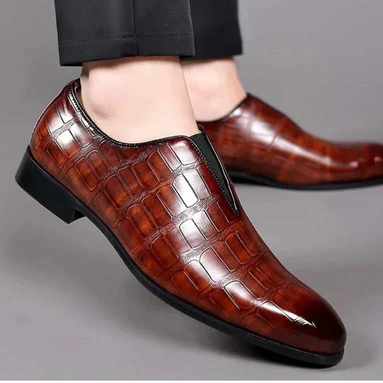 Men's Slip-On Leather Loafers - Stone Pattern-MODAUTLET