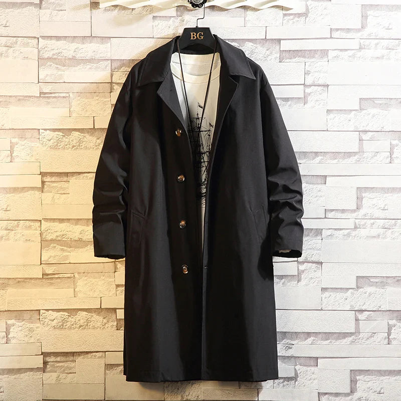 Men's Oversized Monochrome Long Windbreaker Jacket Black