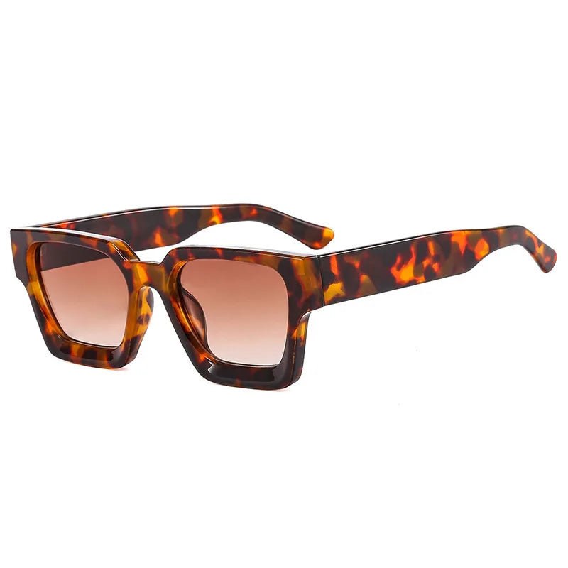 Retro Square Unisex UV400 Sunglasses Leopard Tea As Picture