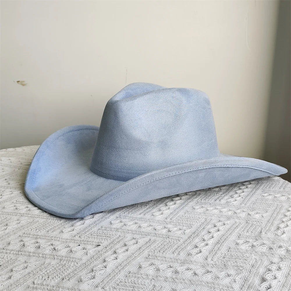 Adjustable Suede Wide-Brim Cowboy Fedora Hat-MODAUTLET