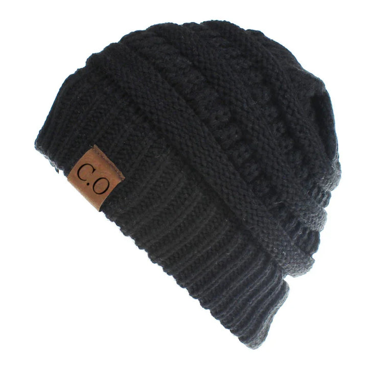 Cozy Stretch Knit Messy Bun Beanie-MODAUTLET