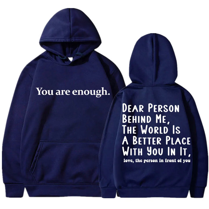 You Are Enough Hoodie for Men and Women - Mental Health Casual Pullover Navy Blue