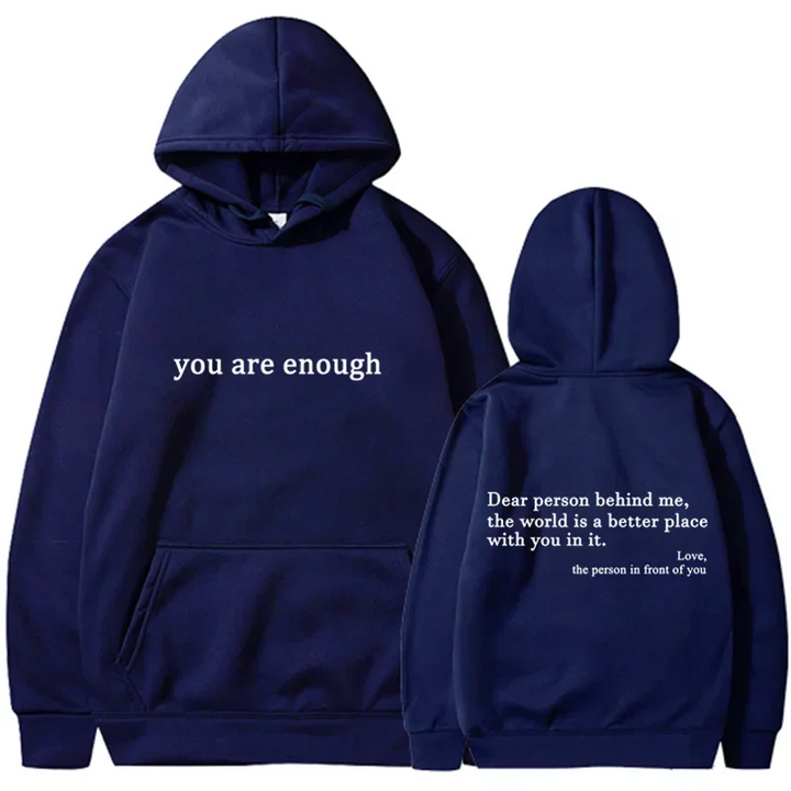 Trendy Unisex "You Are Enough" Retro Hoodie for Men and Women Navy