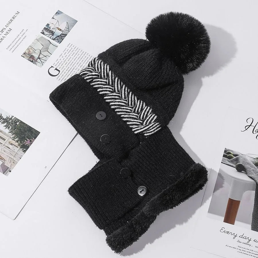 Cozy Fur-Lined Pompom Beanie-MODAUTLET