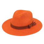 Breathable Straw Panama Sun Hat With Wide Brim Protection Orange