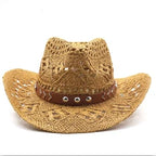 Bohemian Straw Cowboy Hat with Wooden Beads – Perfect for Sun Protection khaki 2 M (56-58cm)