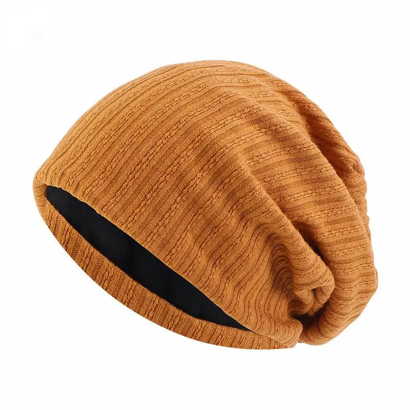 Double-Layer Wheat-Spike Knit Beanie Hat Orange