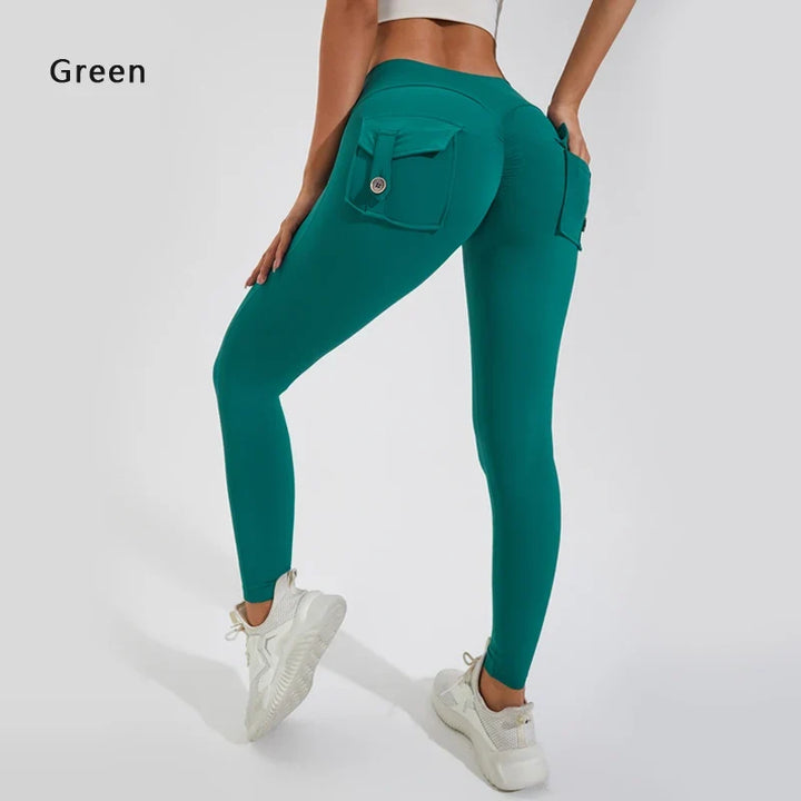 Women's Breathable Yoga Pants with Butt Pocket, Comfortable Leggings Green