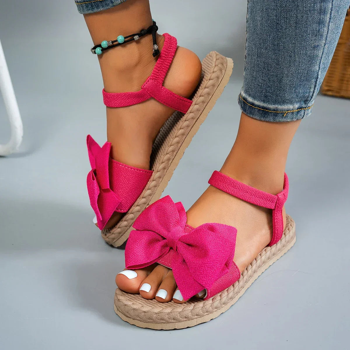 Women's Bow Tie Flat Sandals Pink