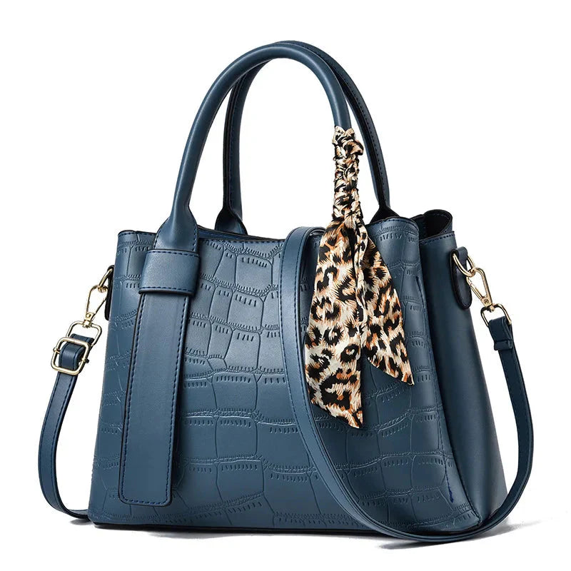 Structured Embossed Tote Bag for Women – Elegant & Versatile Design Blue
