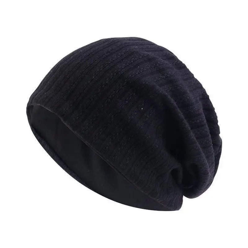 Double-Layer Wheat-Spike Knit Beanie Hat Black