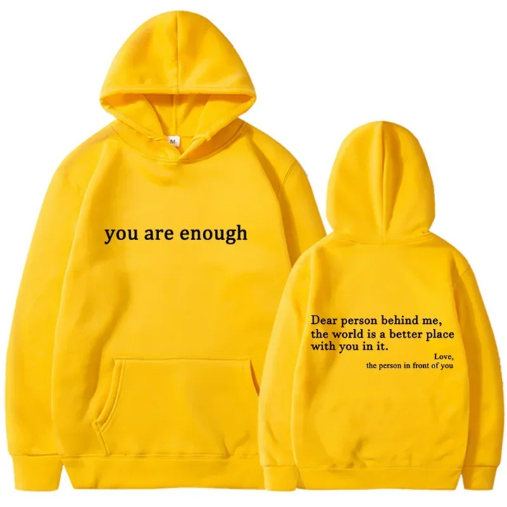Trendy Unisex "You Are Enough" Retro Hoodie for Men and Women yellow
