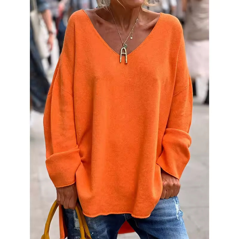 Women's Modern V-Neck Blouse Orange
