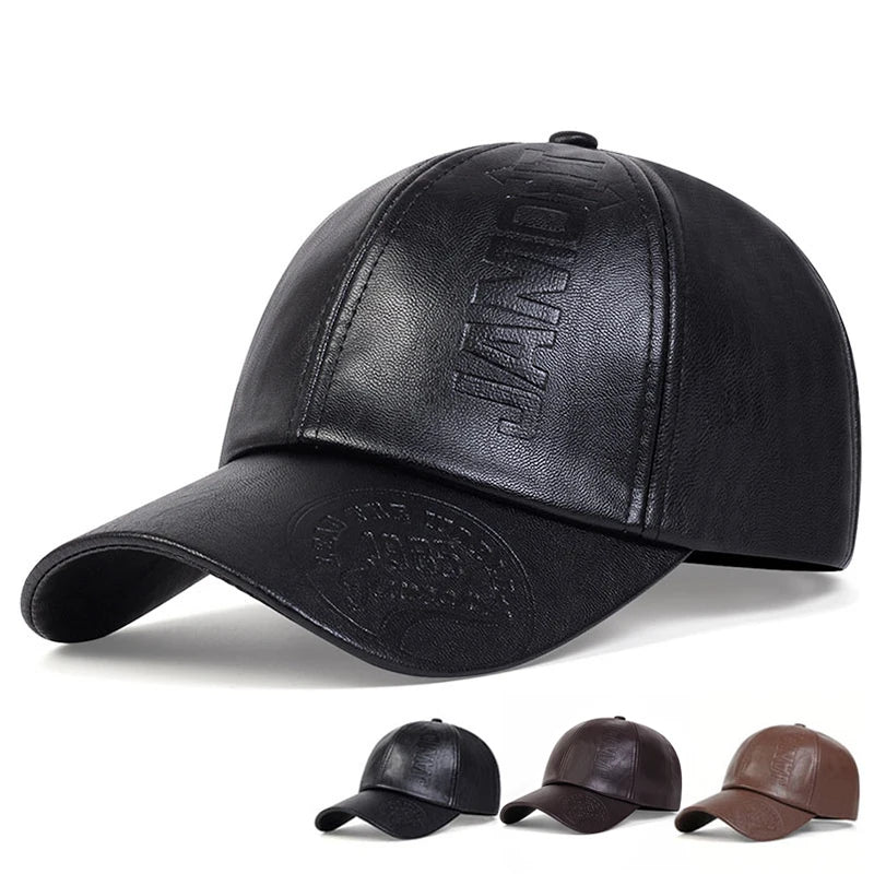 Unisex Vintage Cowhide Leather Baseball Cap – Adjustable Military Style