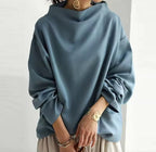 Women's Sleek Oversized Funnel Neck Blouse Blue