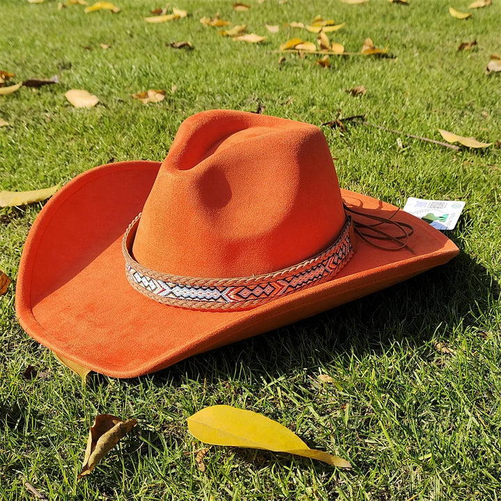Adjustable Suede Wide-Brim Cowboy Fedora Hat-MODAUTLET