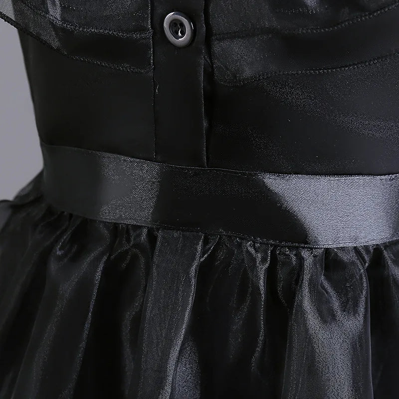Halloween's Black Layered Cake Gown for Girls with Mesh Details