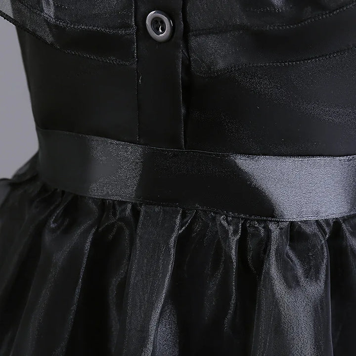 Halloween's Black Layered Cake Gown for Girls with Mesh Details