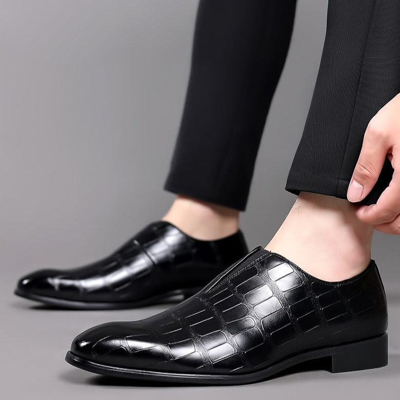 Men's Slip-On Leather Loafers - Stone Pattern