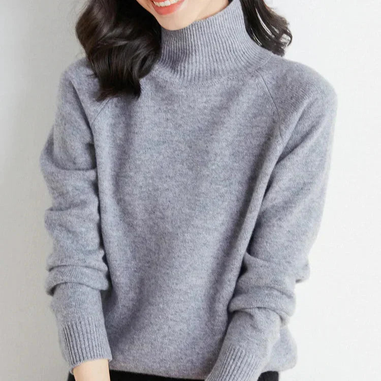 Women's Classic Mock-Neck Sweater Gray